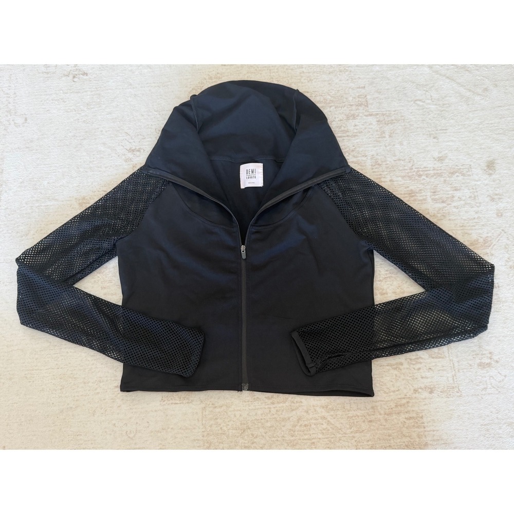 Fabletics Demi Lovato Mesh Sleeve Zip Up Jacket Black Small JT1722546-0001-17030
